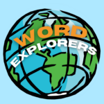 Illustration of a globe with the words “WORD EXPLORERS” across it in bold orange and white text, set against a light blue background.