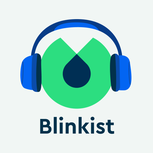 Blinkist logo featuring a green abstract shape with a dark center, overlaid with blue headphones, and the word “Blinkist” below.